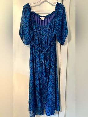 In Every Story Blue Patterned Off Shoulder Maxi Dress (Plus)